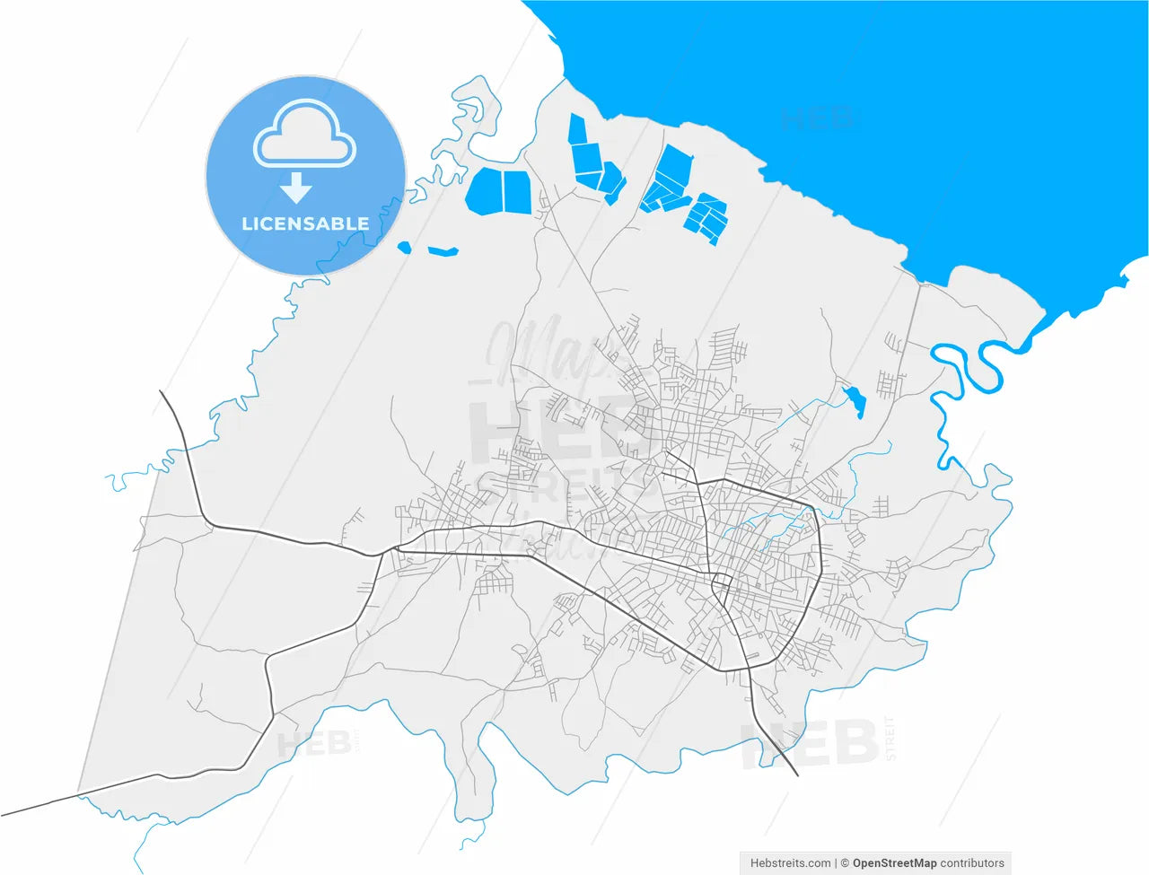 Chitré, Herrera, Panama, high resolution vector map - Instant download PDF and JPG