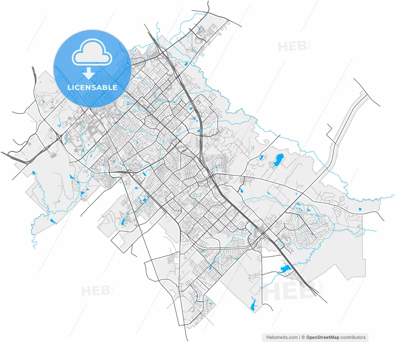 College Station, Texas, United States, high resolution vector map - Instant download PDF and JPG