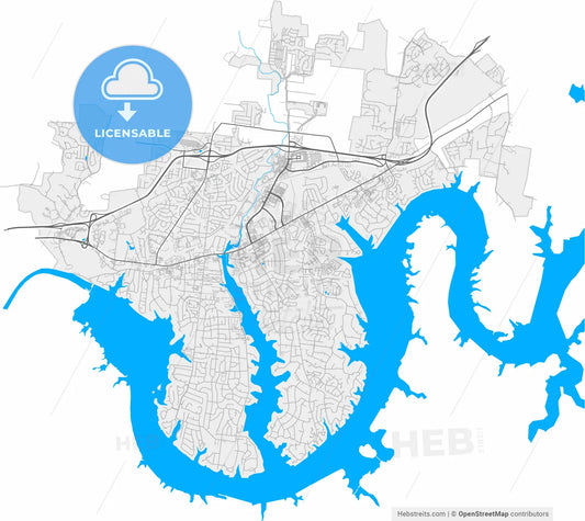 Hendersonville, Tennessee, United States, high resolution vector map - Instant download PDF and JPG