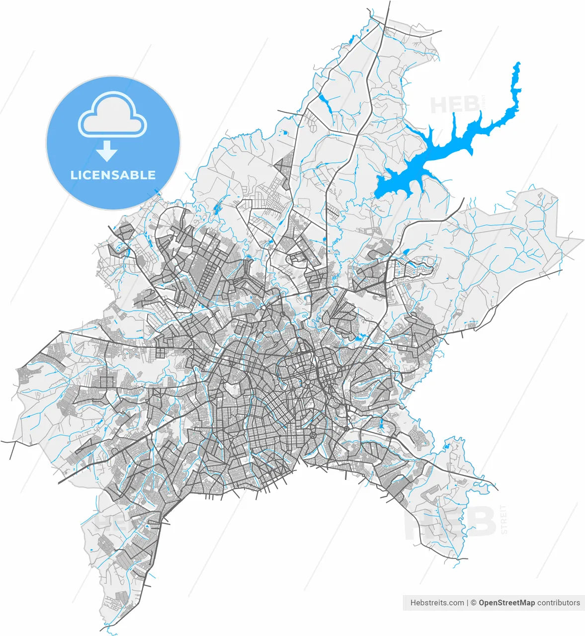 Goiania, Brazil, high resolution vector map - Instant download PDF and JPG