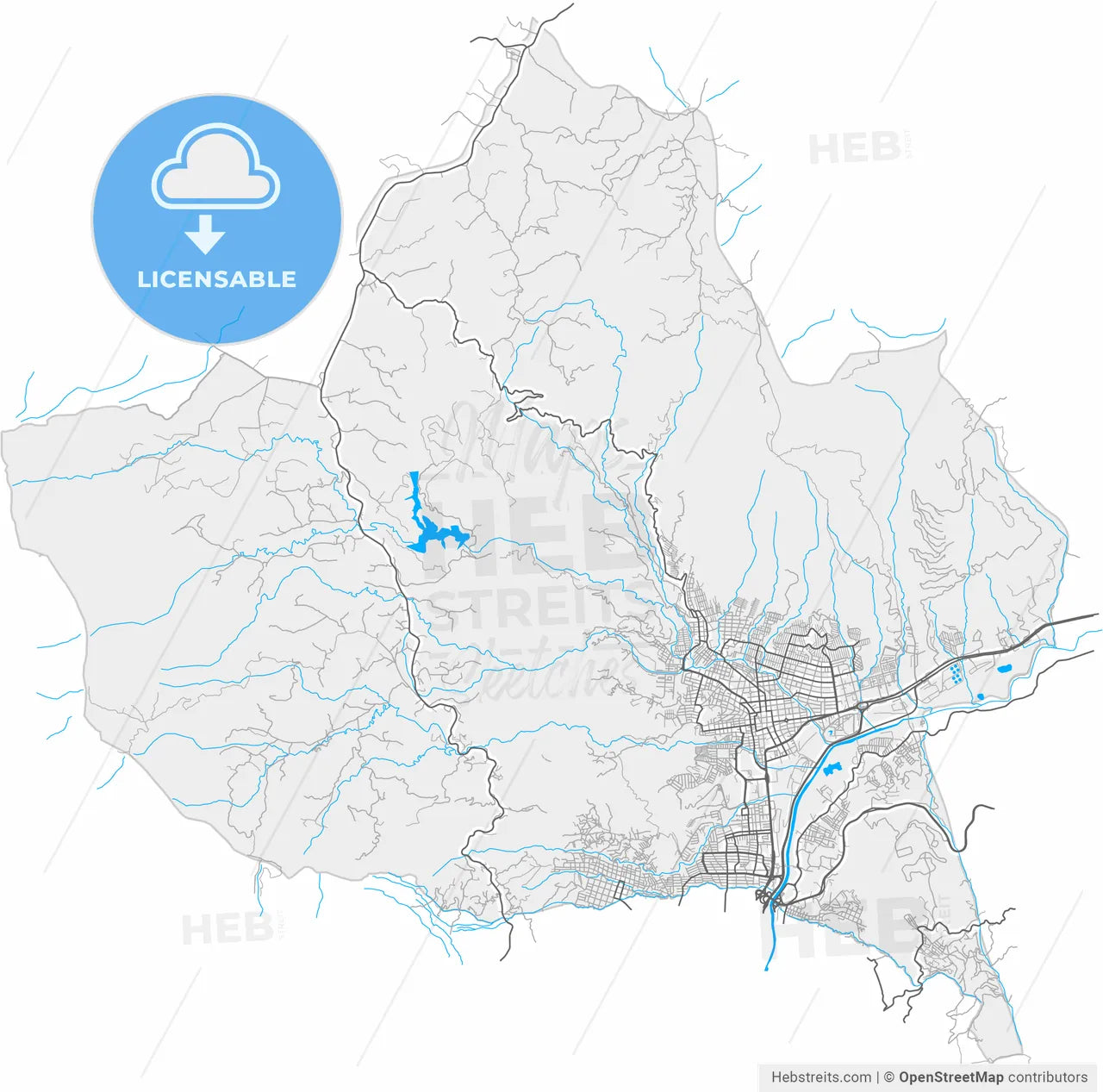 Bello, Colombia, high resolution vector map - Instant download PDF and JPG