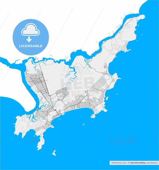 Guaruja, Brazil, high resolution vector map - Instant download PDF and JPG