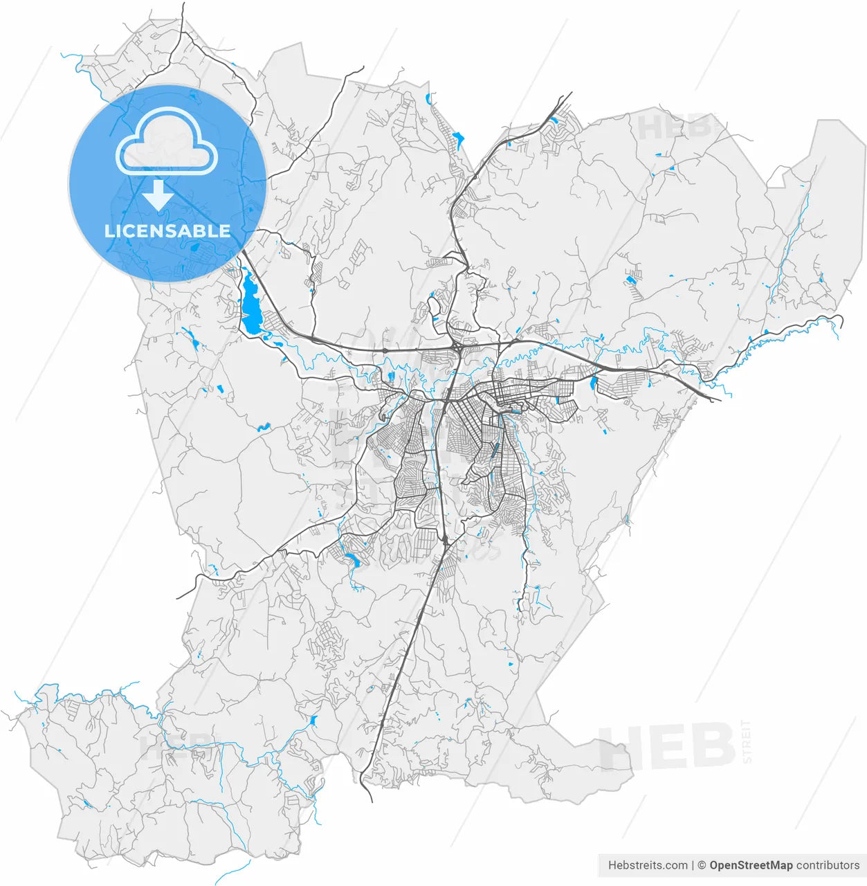 Atibaia, Brazil, high resolution vector map - Instant download PDF and JPG