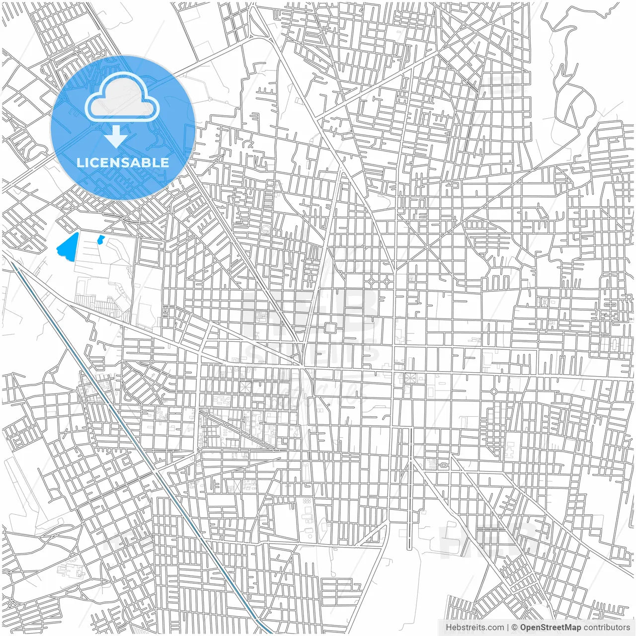 Tehuacán, Puebla, Mexico, city map with high resolution roads.