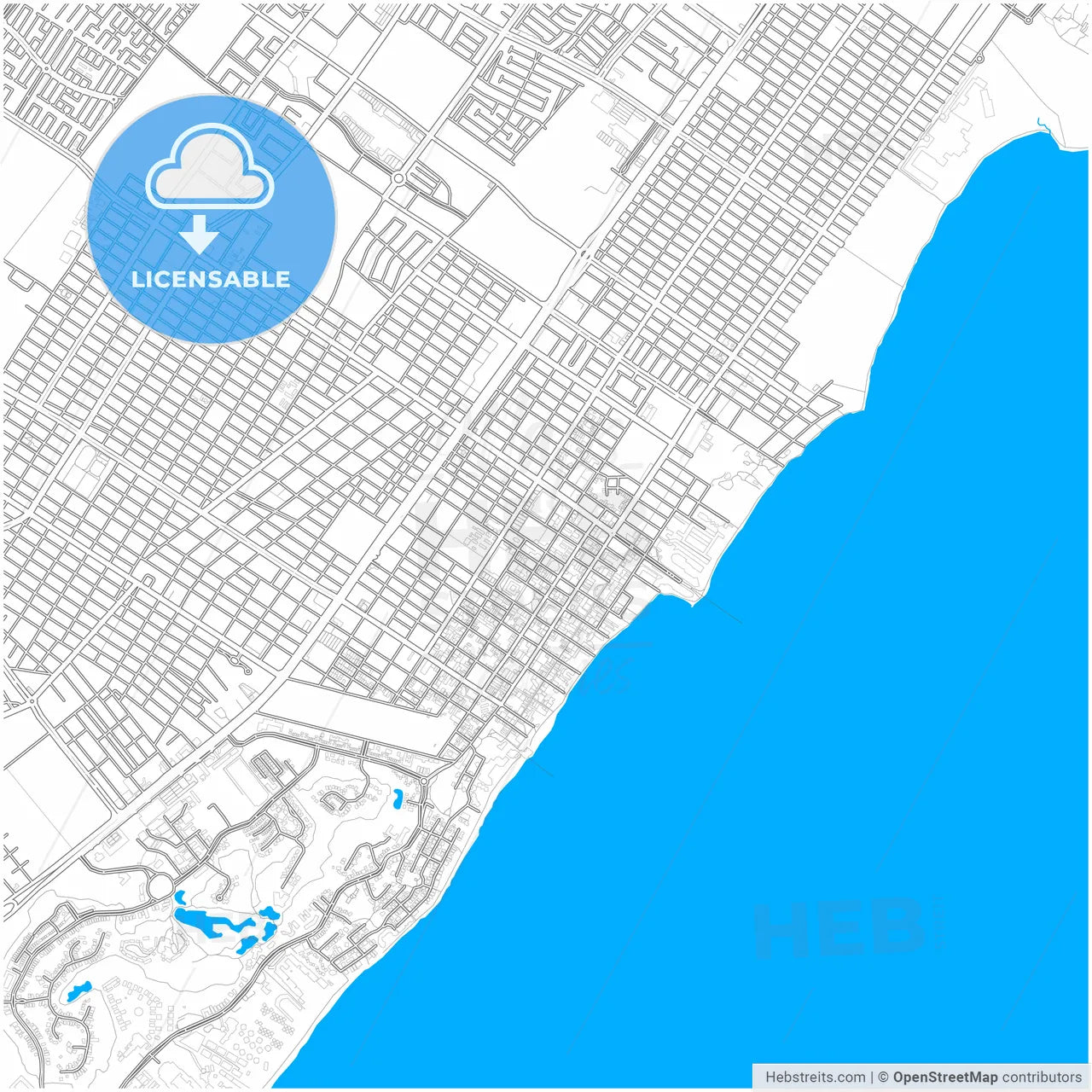 Playa del Carmen, Quintana Roo, Mexico, city map with high resolution roads.