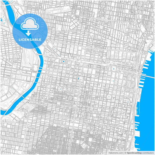 Philadelphia, Pennsylvania, United States, city map with high resolution roads.