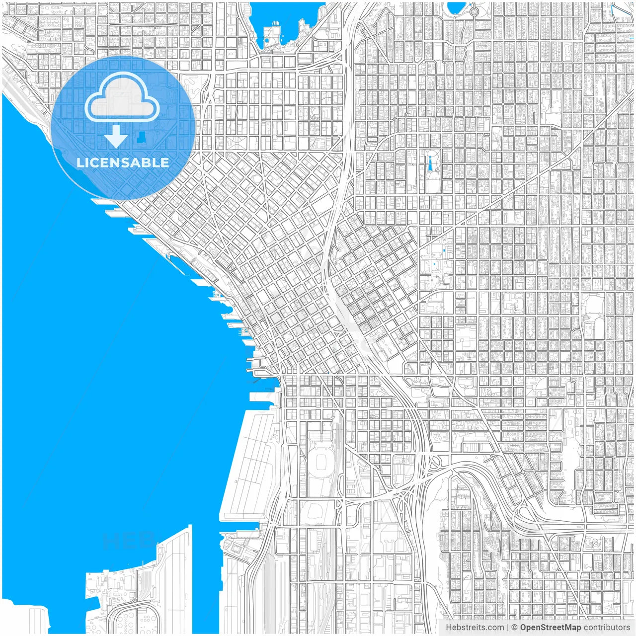 Seattle, Washington, United States, city map with high resolution roads.
