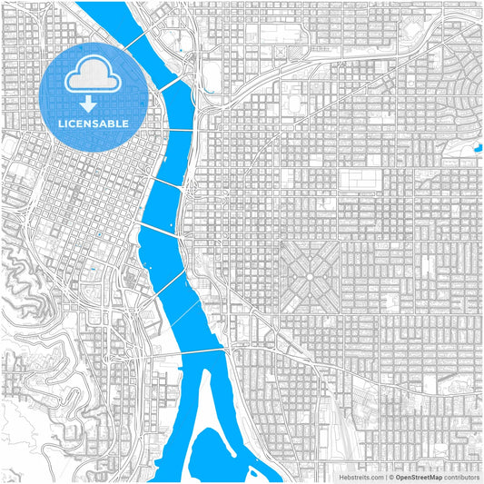 Portland, Oregon, United States, city map with high resolution roads.