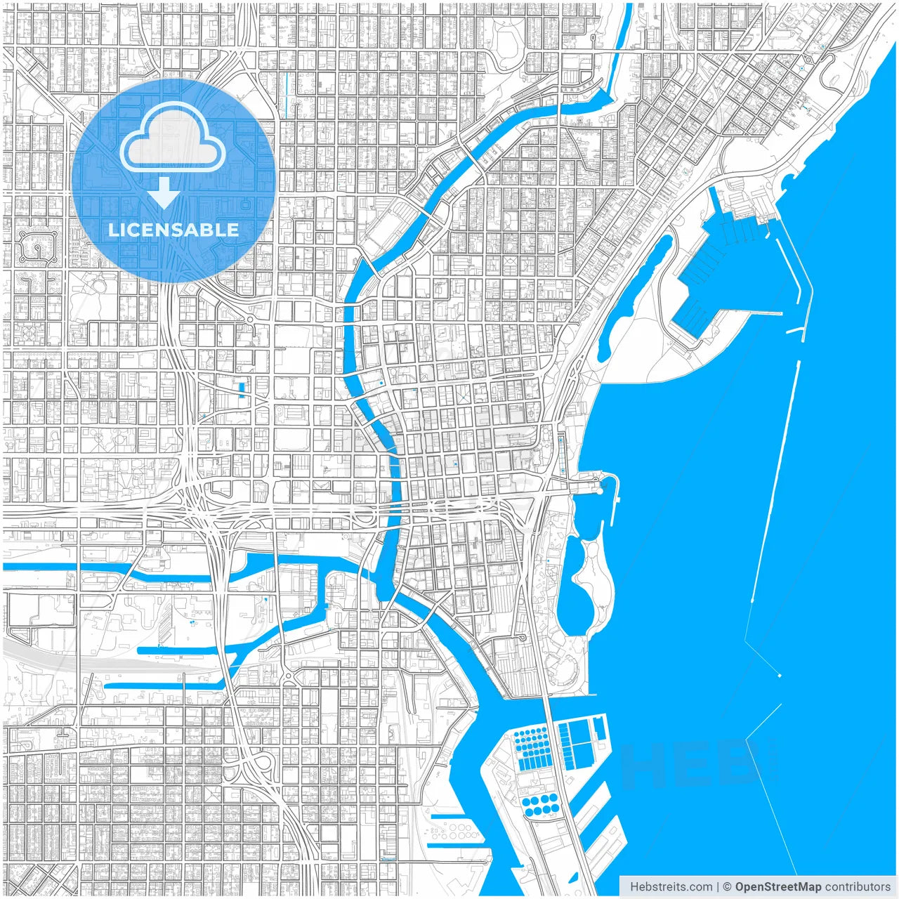 Milwaukee, Wisconsin, United States, city map with high resolution roads.