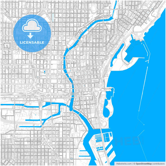 Milwaukee, Wisconsin, United States, city map with high resolution roads.