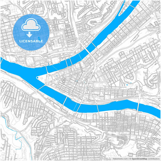 Pittsburgh, Pennsylvania, United States, city map with high resolution roads.