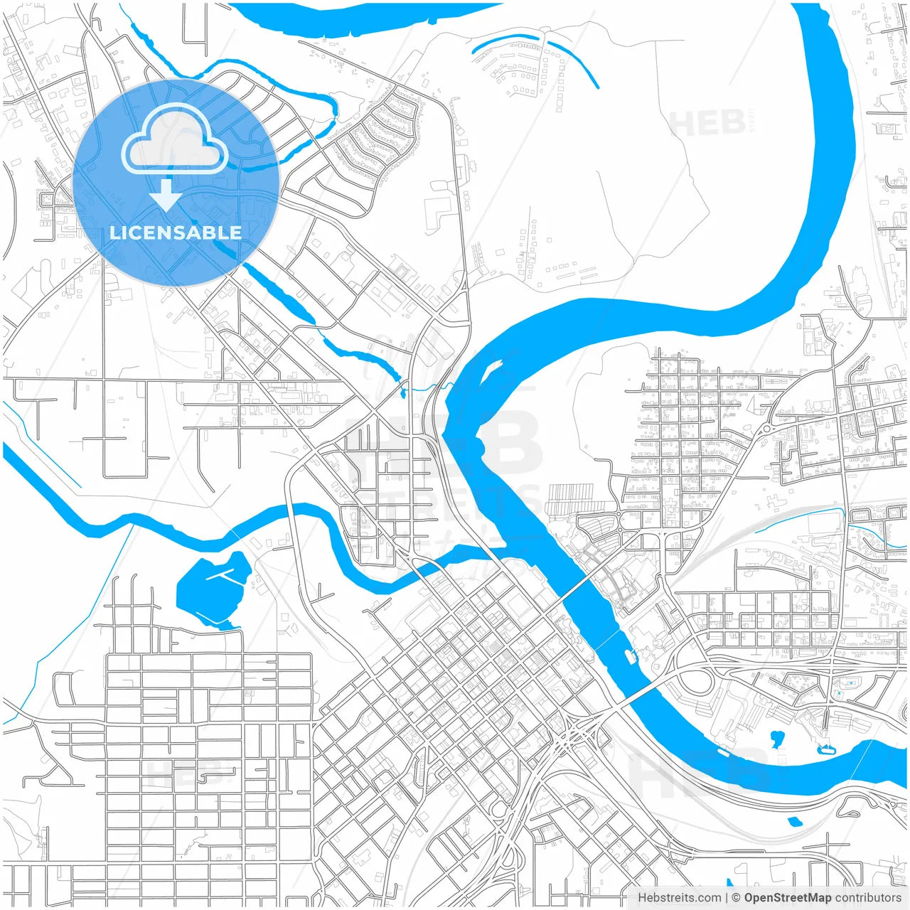 Shreveport, Louisiana, United States, city map with high resolution roads.