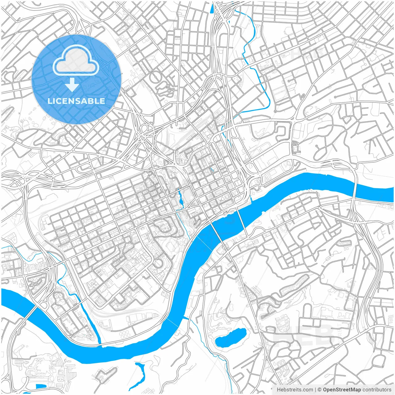 Knoxville, Tennessee, United States, city map with high resolution roads.