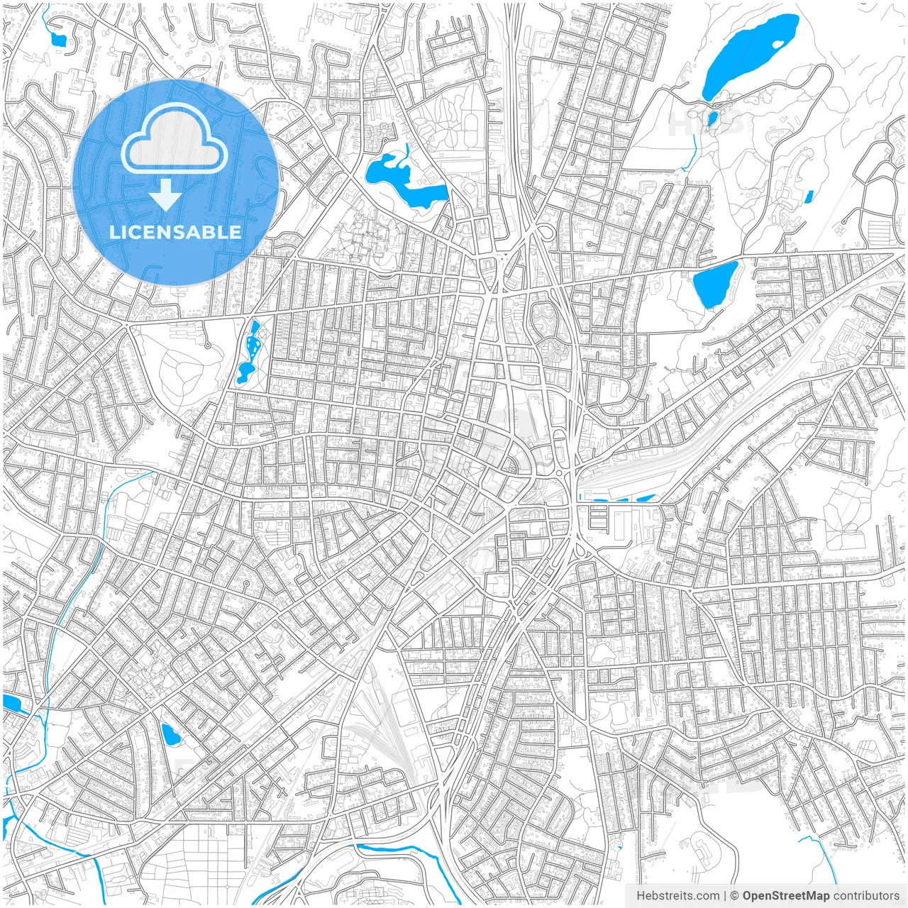 Worcester, Massachusetts, United States, city map with high resolution roads.