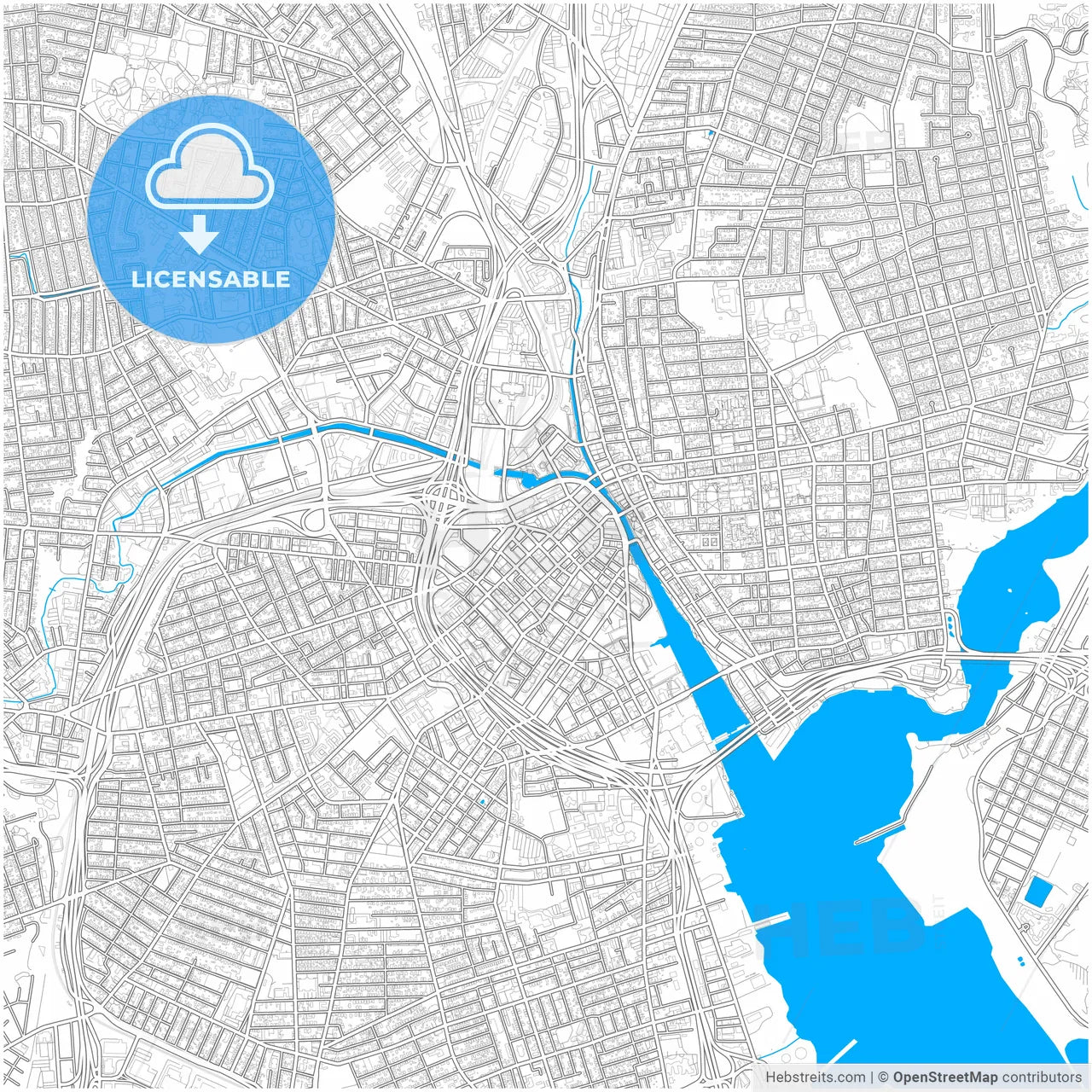 Providence, Rhode Island, United States, city map with high resolution roads.