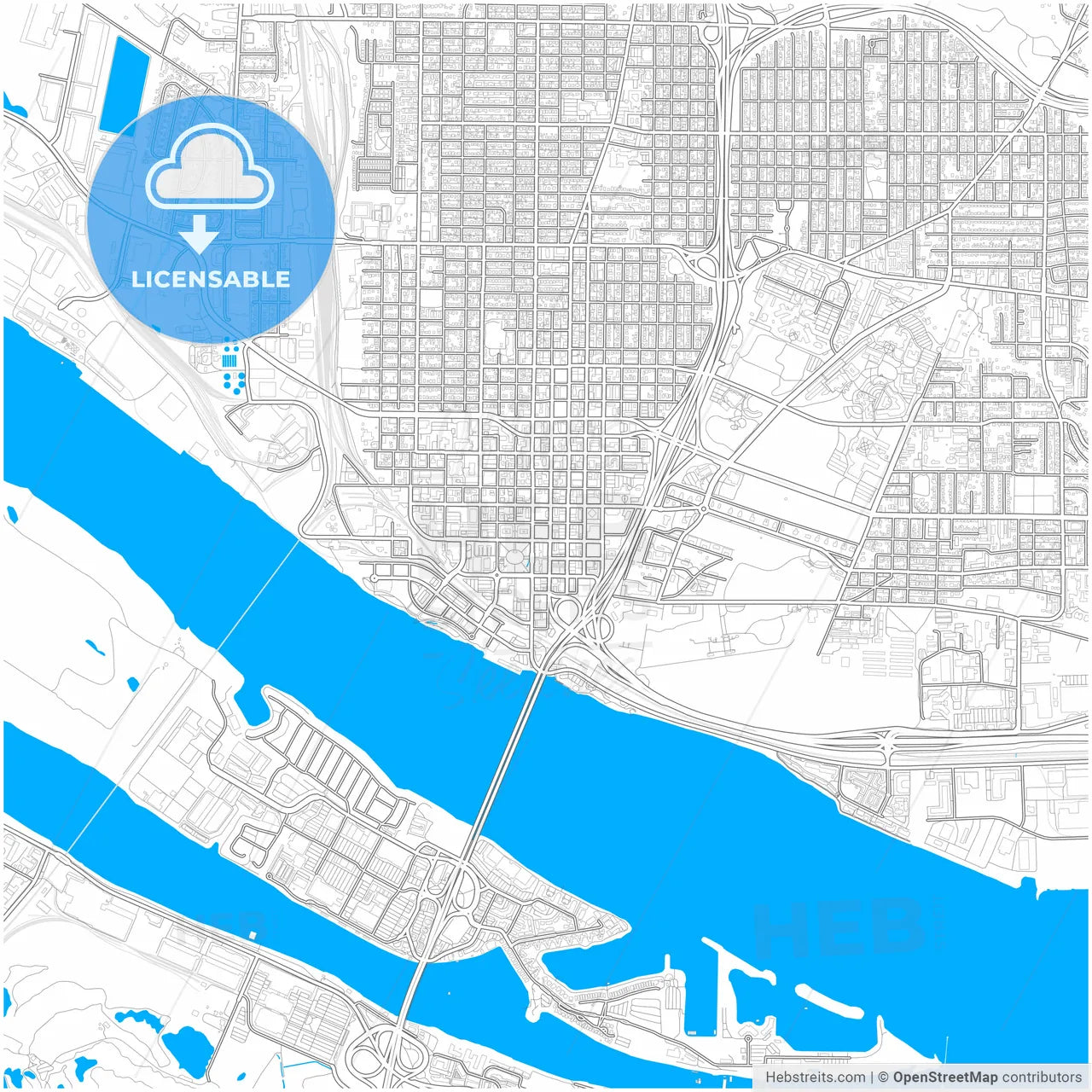 Vancouver, Washington, United States, city map with high resolution roads.