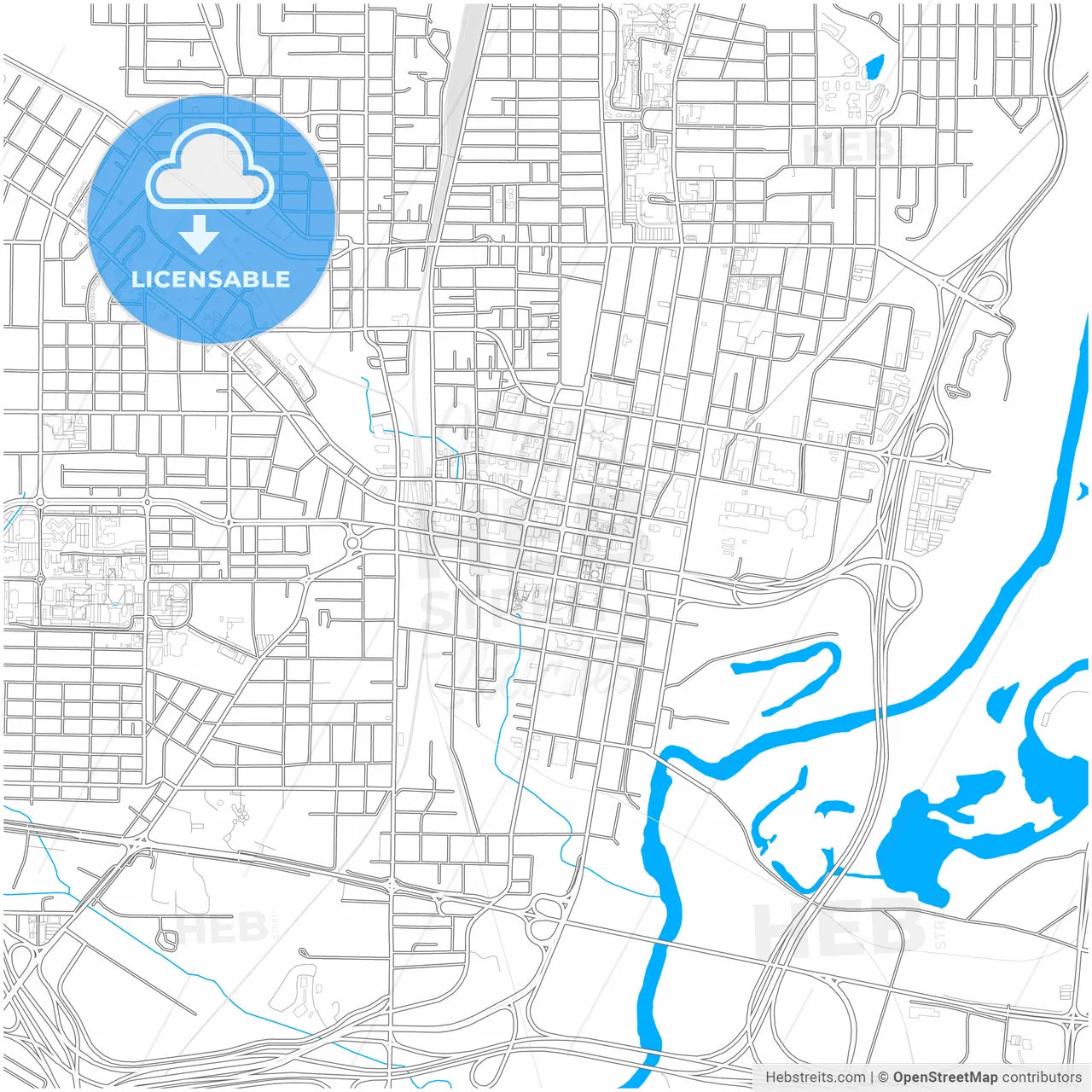 Jackson, Mississippi, United States, city map with high resolution roads.