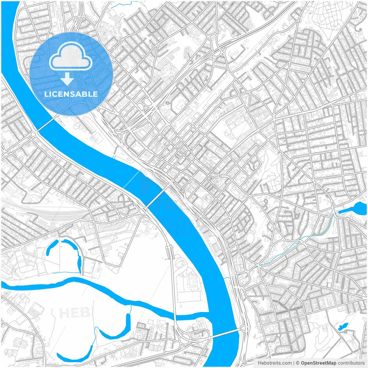 Springfield, Massachusetts, United States, city map with high resolution roads.
