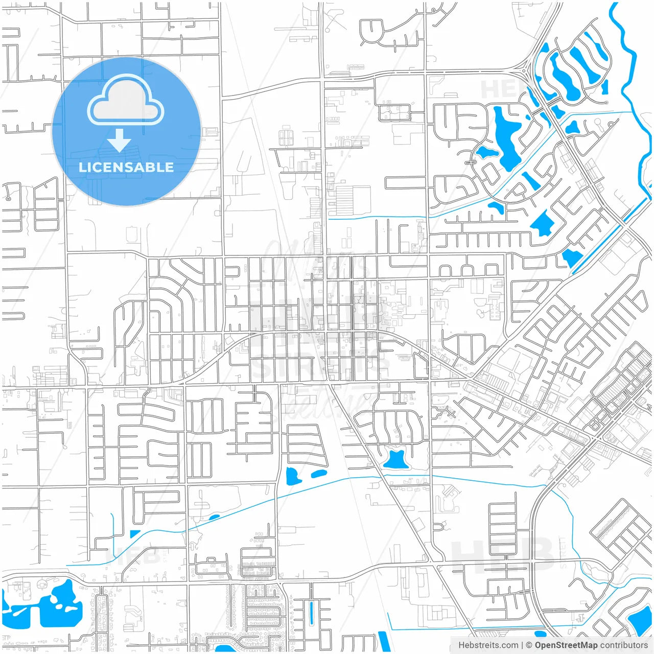 Pearland, Texas, United States, city map with high resolution roads.
