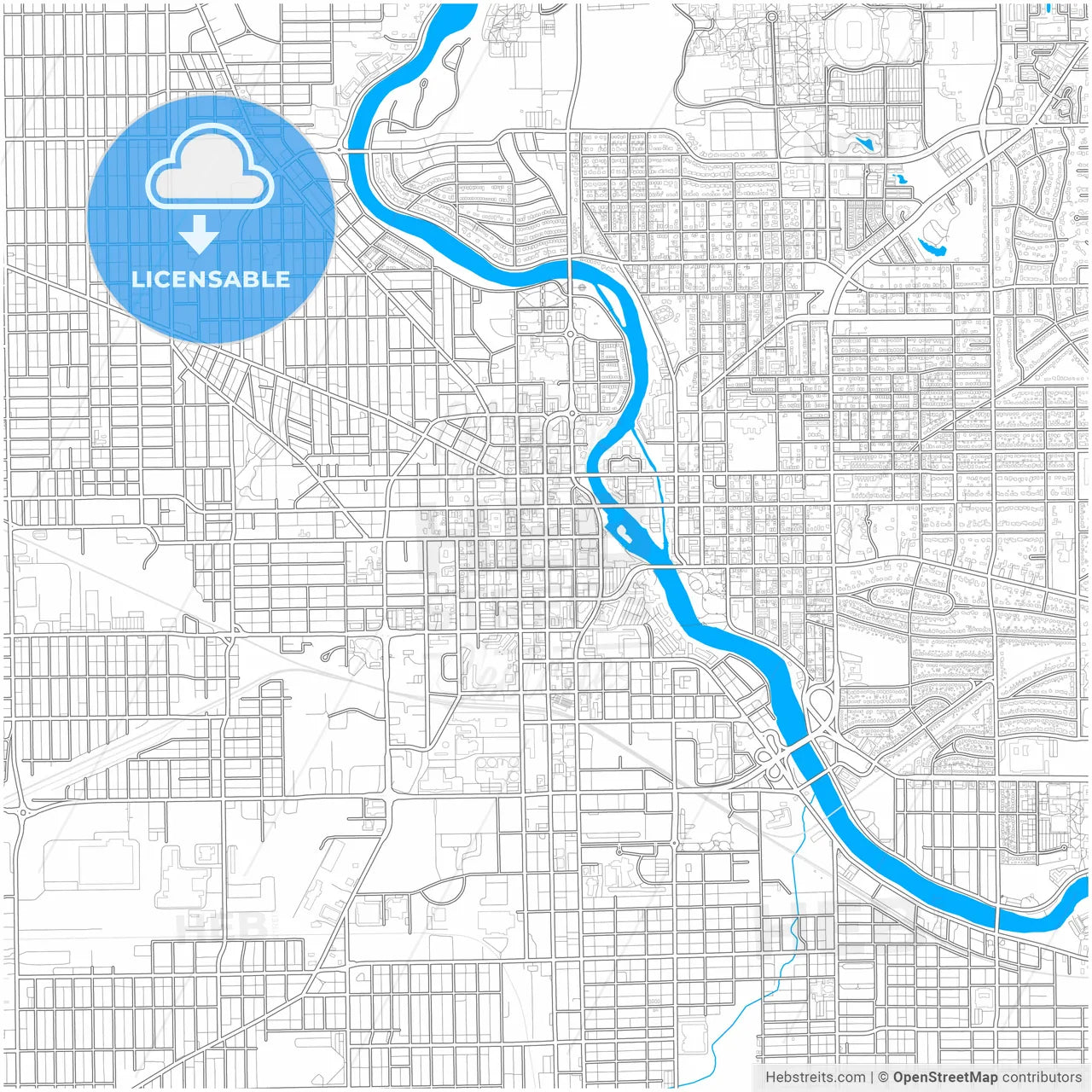 South Bend, Indiana, United States, city map with high resolution roads.