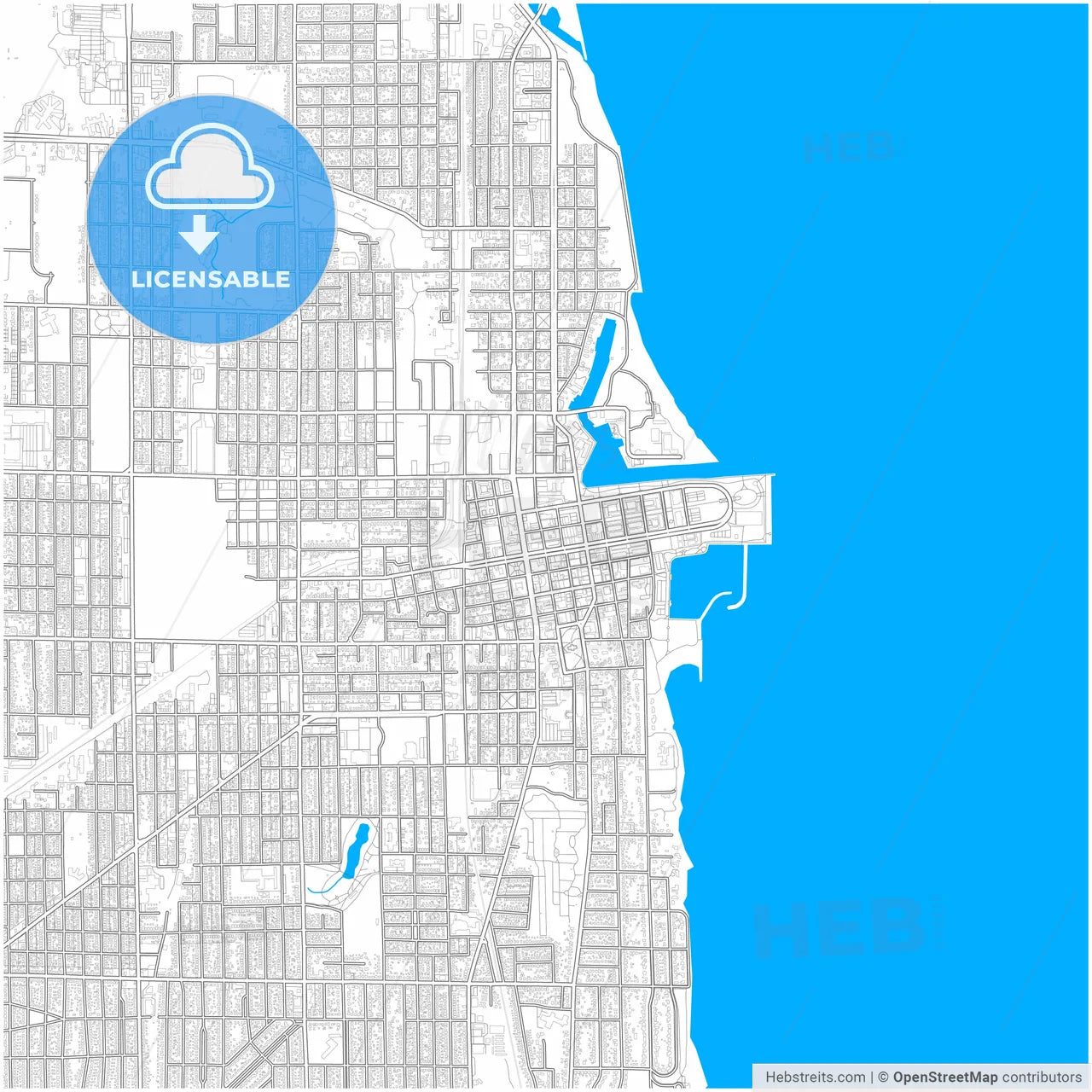 Kenosha, Wisconsin, United States, city map with high resolution roads.