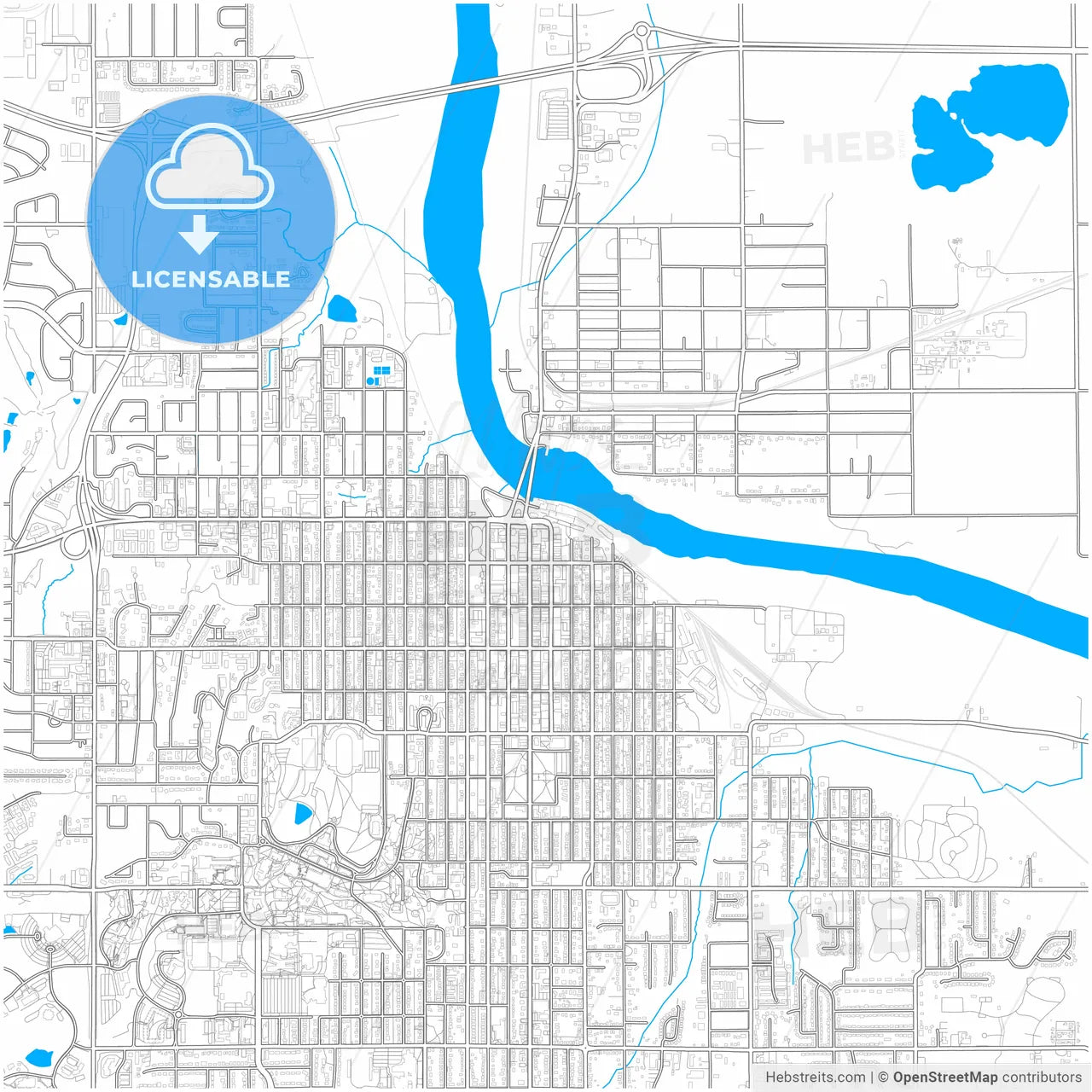 Lawrence, Kansas, United States, city map with high resolution roads.