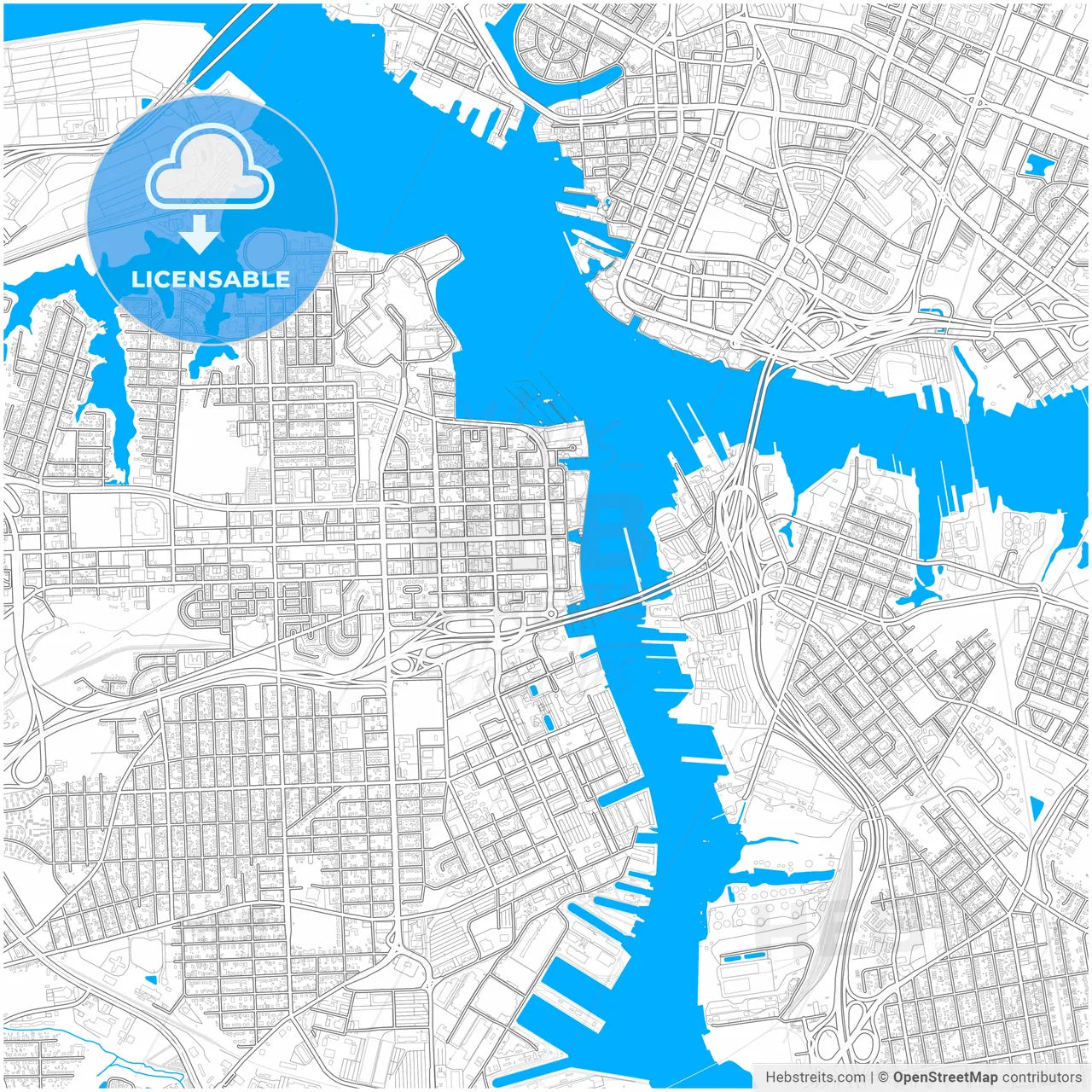 Portsmouth, Virginia, United States, city map with high resolution roads.