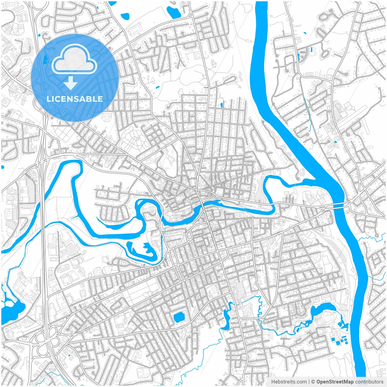 Nashua, New Hampshire, United States, city map with high resolution roads.