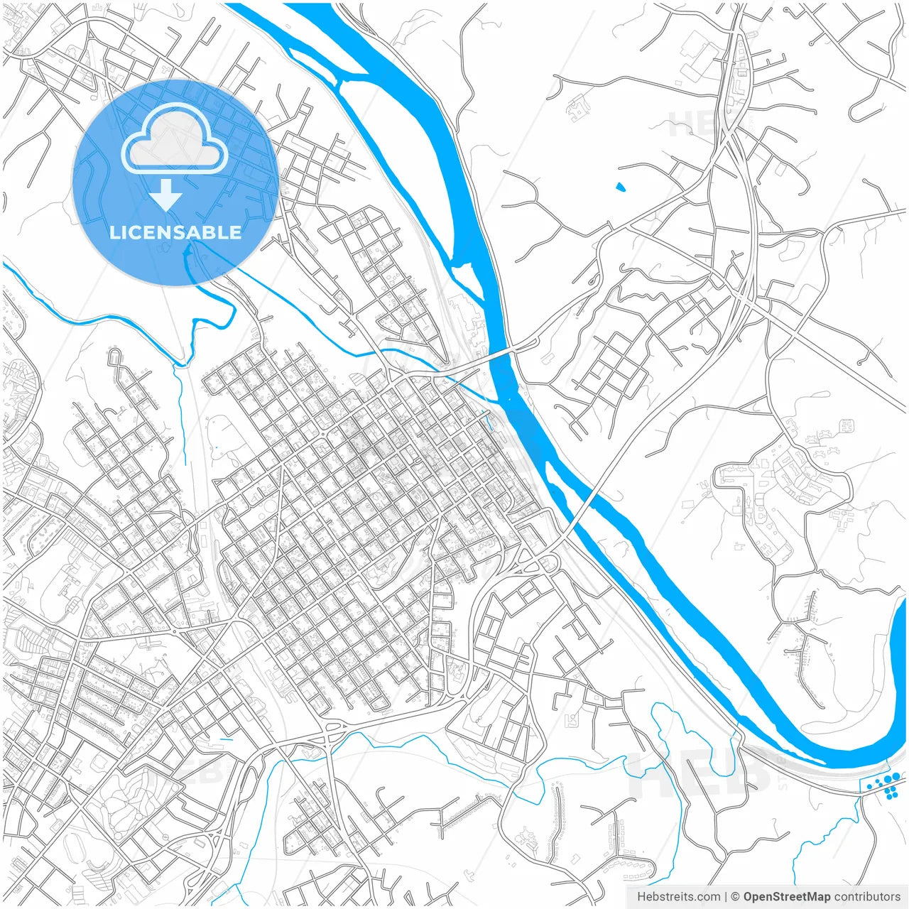 Lynchburg, Virginia, United States, city map with high resolution roads.
