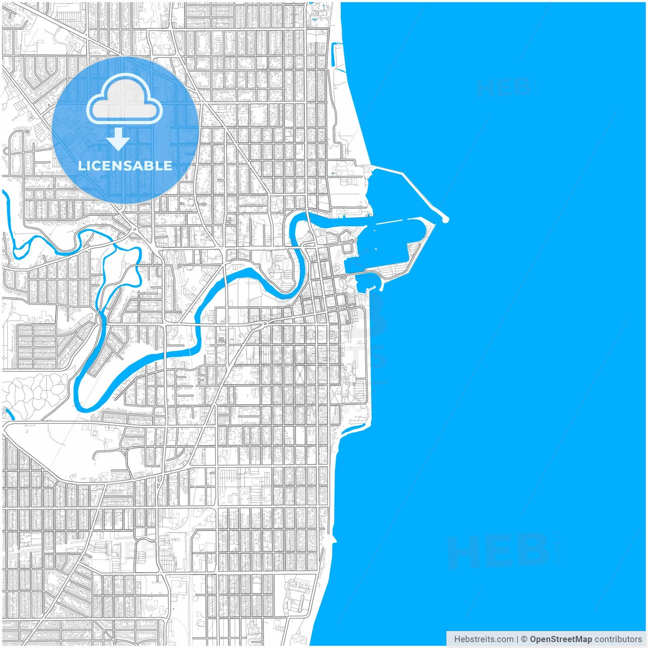 Racine, Wisconsin, United States, city map with high resolution roads.