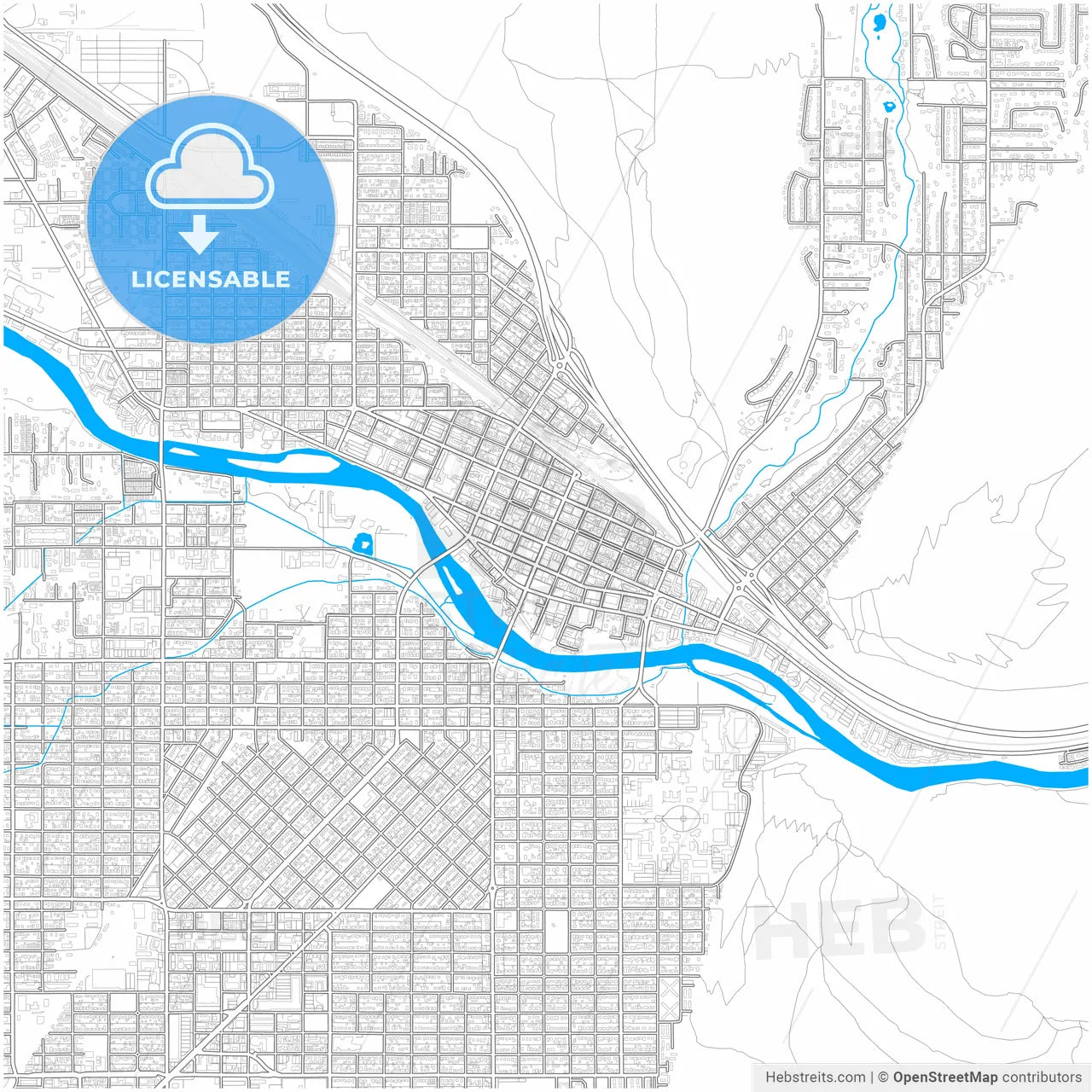 Missoula, Montana, United States, city map with high resolution roads.