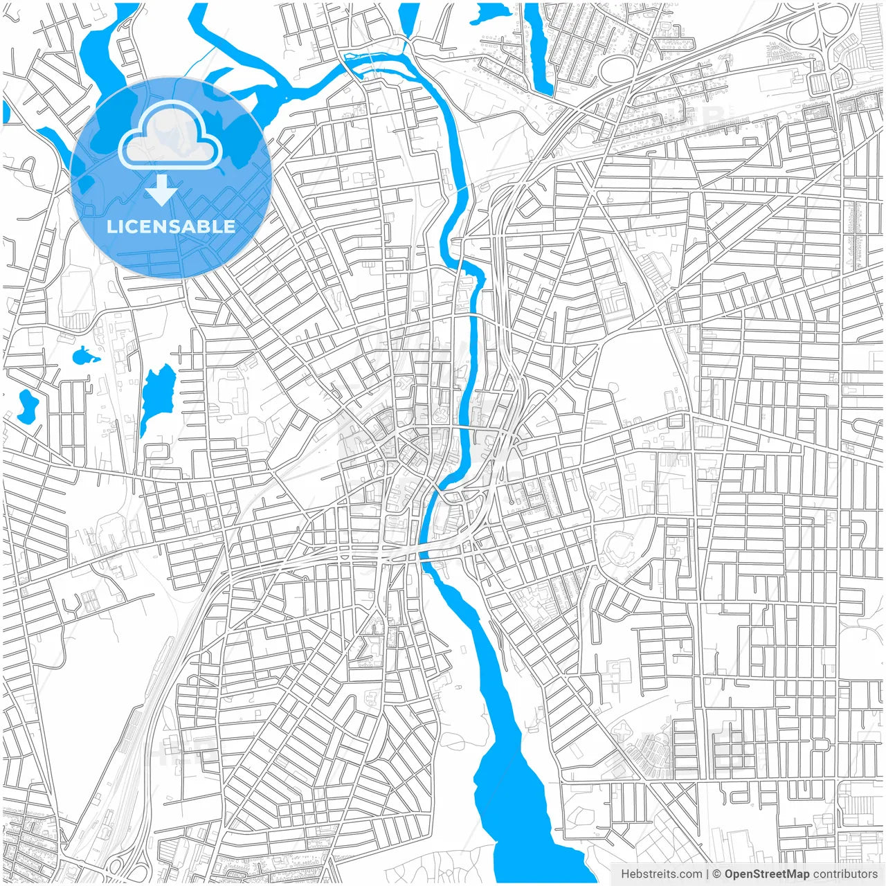 Pawtucket, Rhode Island, United States, city map with high resolution roads.