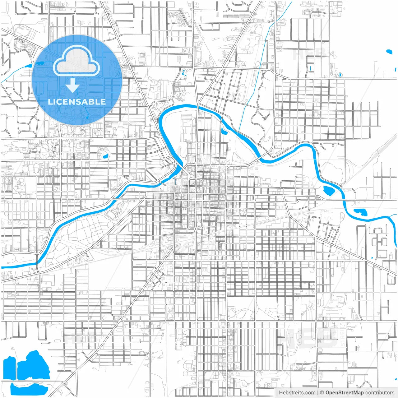 Muncie, Indiana, United States, city map with high resolution roads.