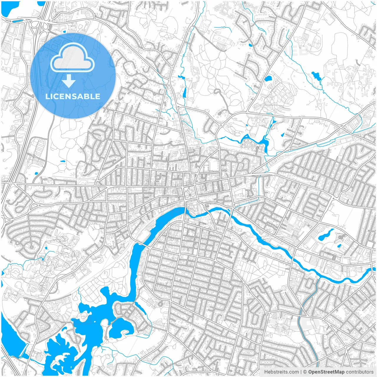 Waltham, Massachusetts, United States, city map with high resolution roads.