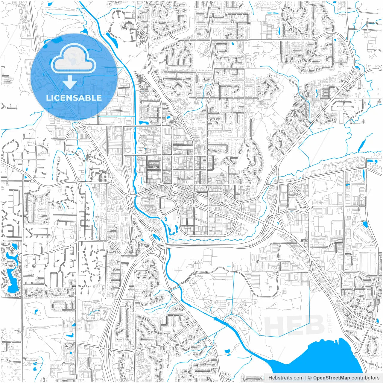 Redmond, Washington, United States, city map with high resolution roads.