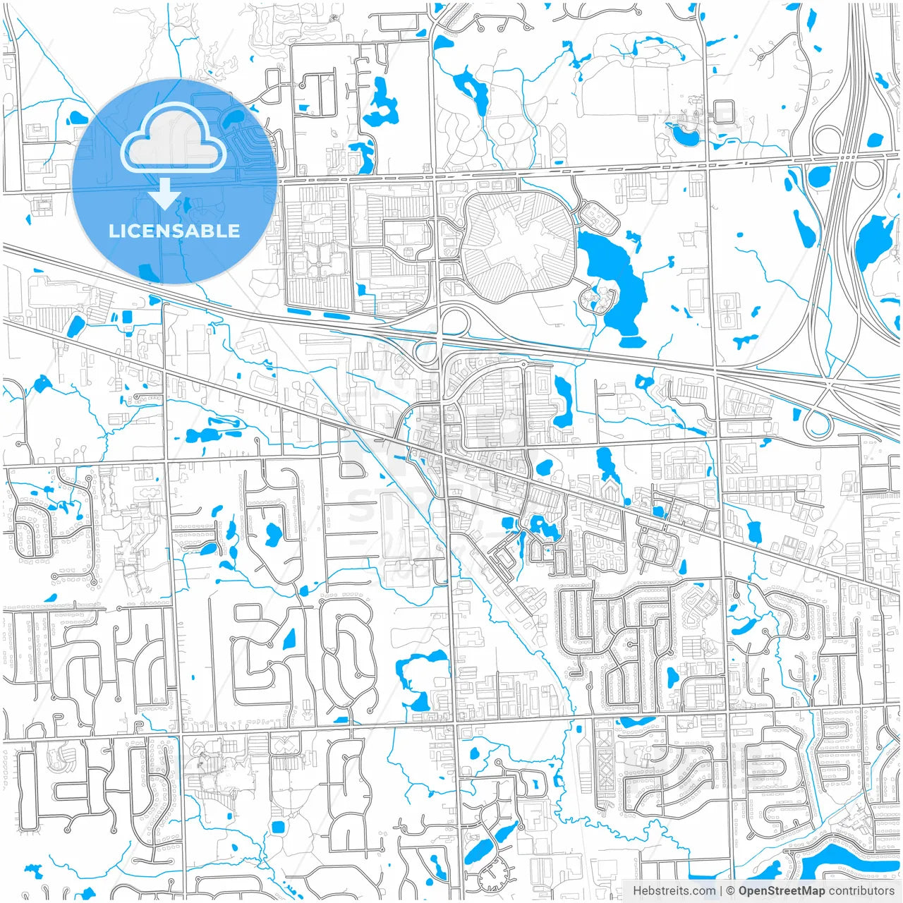 Novi, Michigan, United States, city map with high resolution roads.