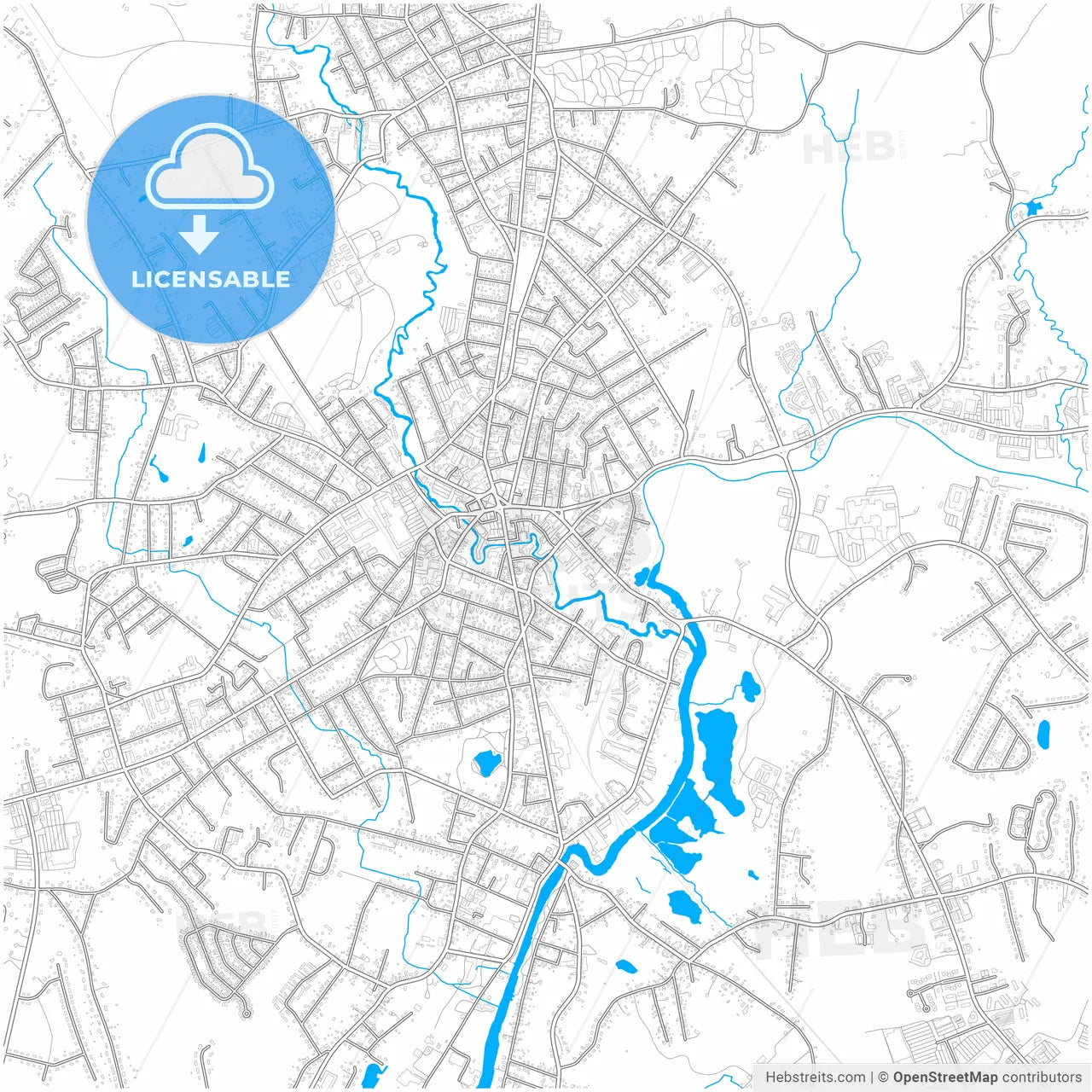 Taunton, Massachusetts, United States, city map with high resolution roads.