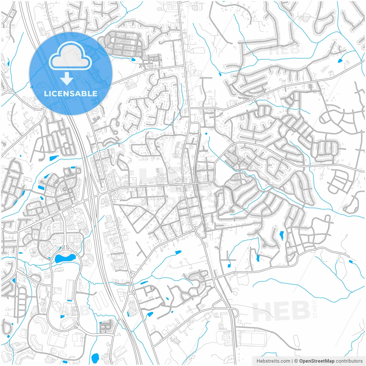 Huntersville, North Carolina, United States, city map with high resolution roads.