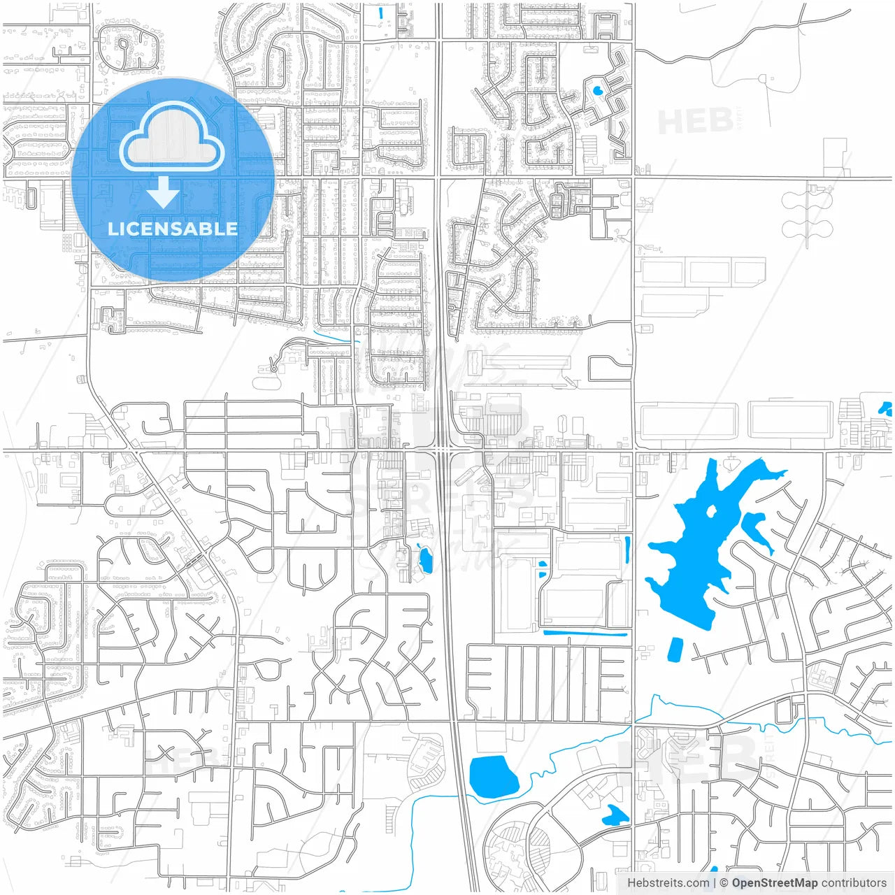 Southaven, Mississippi, United States, city map with high resolution roads.