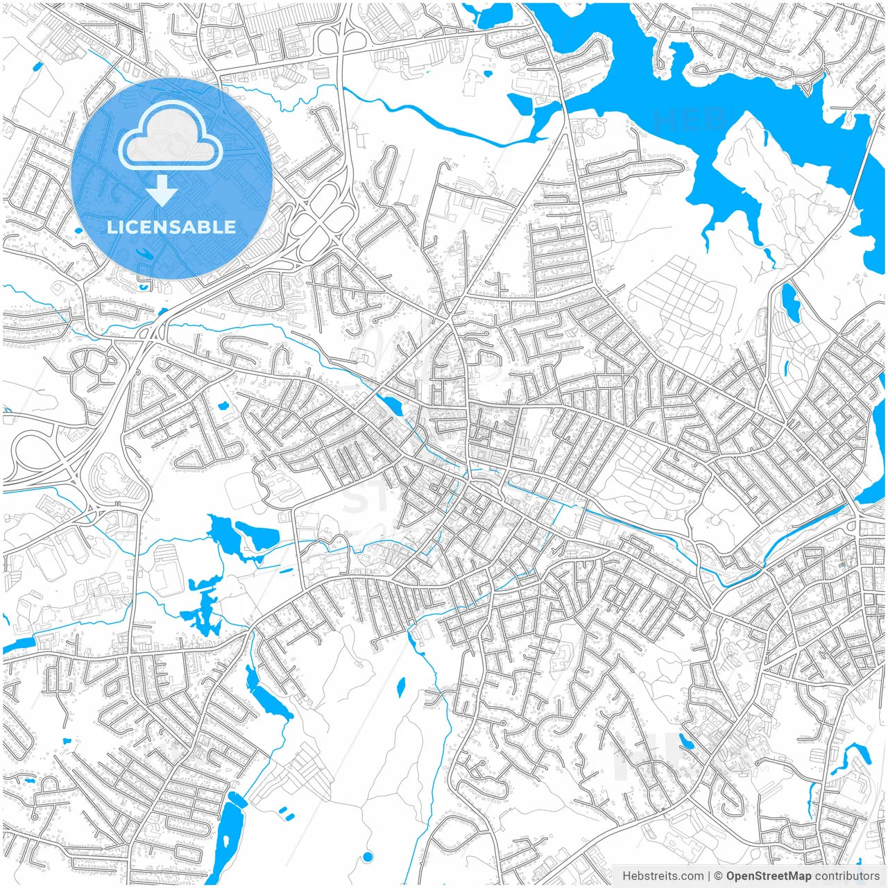 Peabody, Massachusetts, United States, city map with high resolution roads.