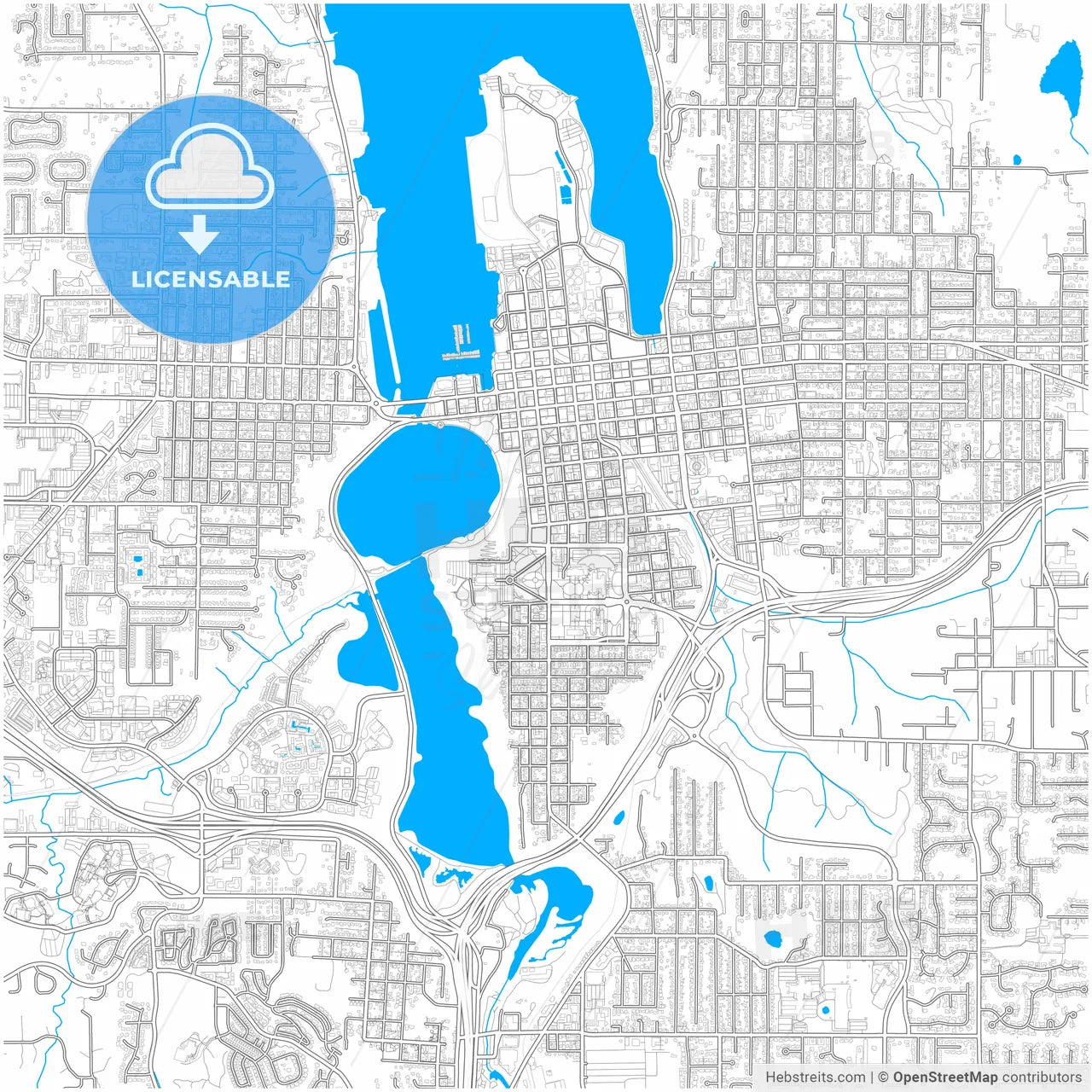 Olympia, Washington, United States, city map with high resolution roads.