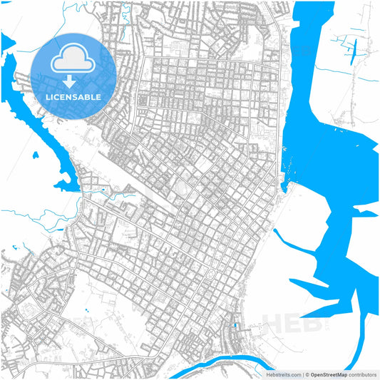 Iquitos, Peru, city map with high resolution roads.