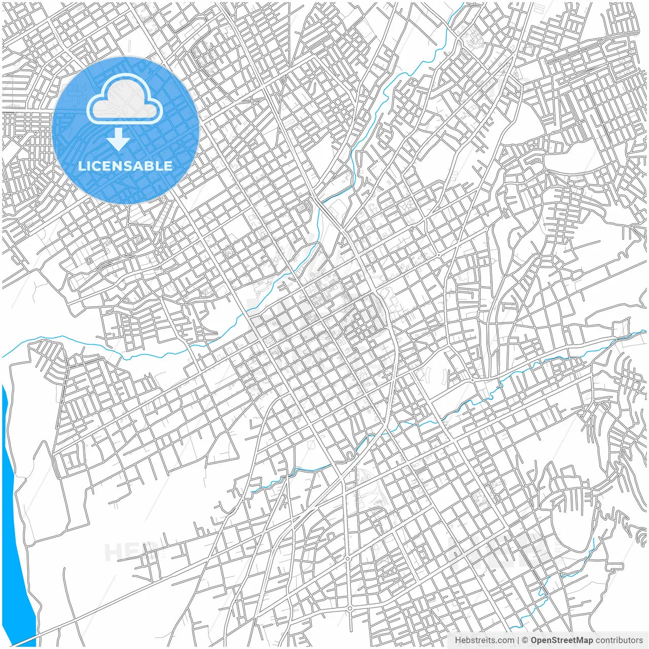 Huancayo, Peru, city map with high resolution roads.