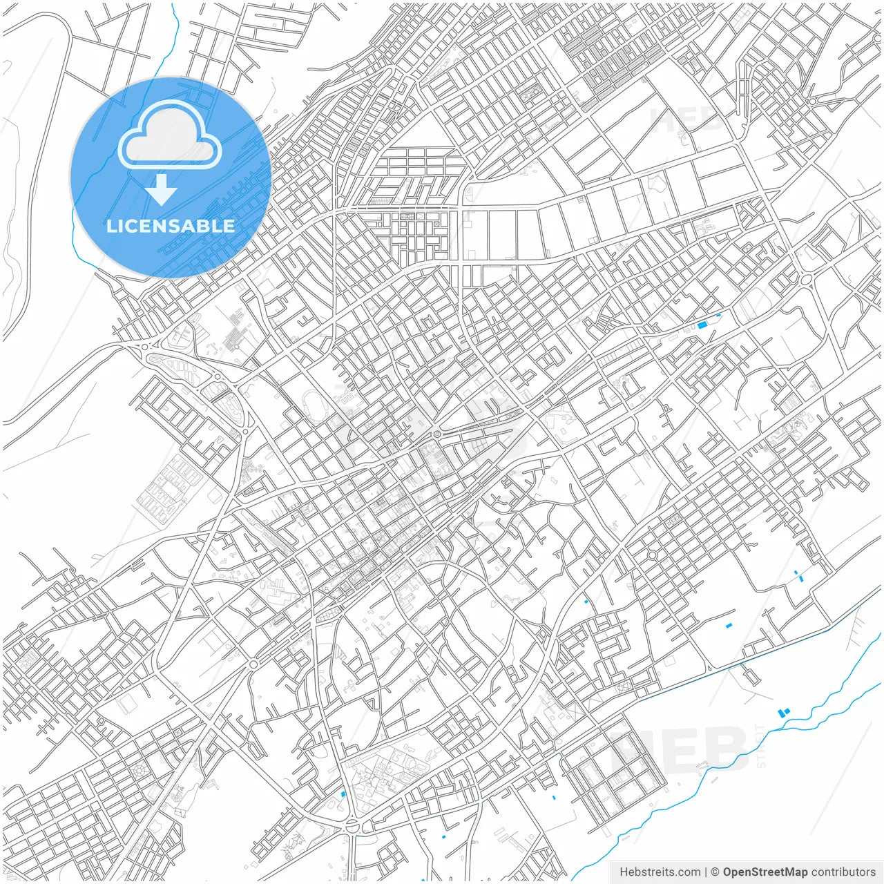 Tacna, Peru, city map with high resolution roads.