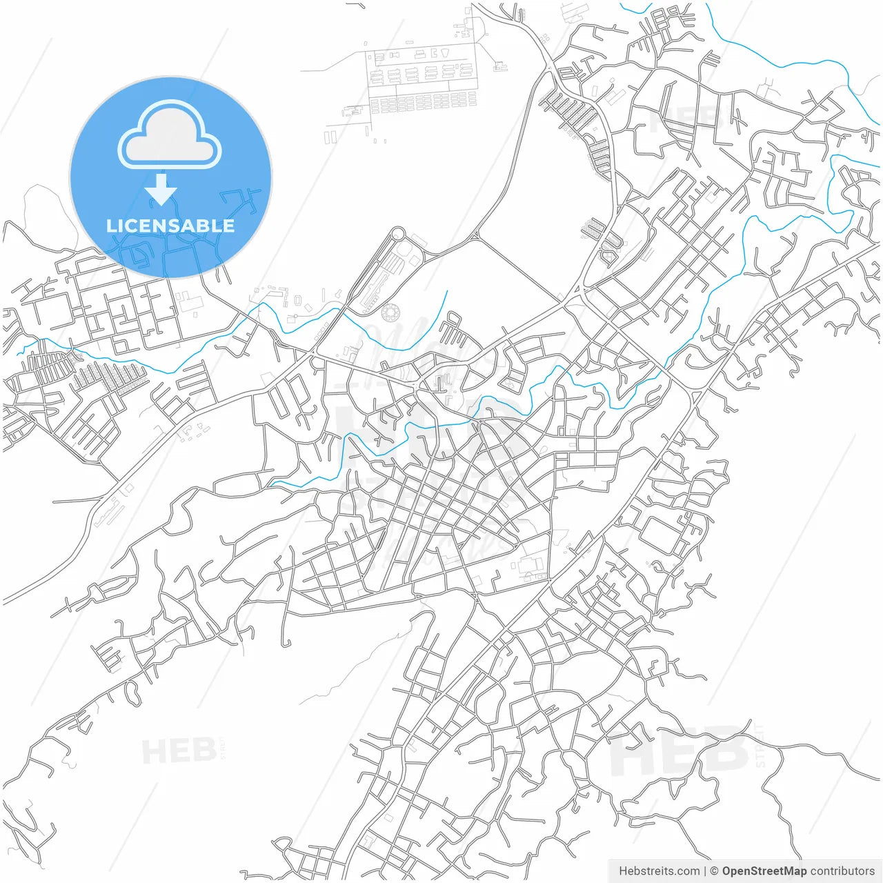 San Juan de los Morros, Venezuela, city map with high resolution roads.