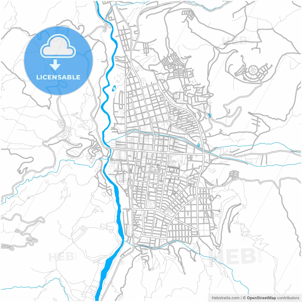 Huaraz, Peru, city map with high resolution roads.