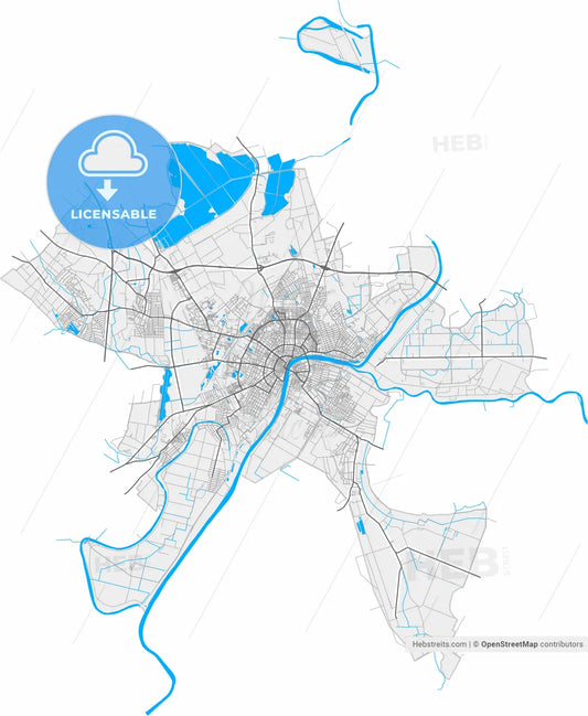 Szeged, Csongrád, Hungary, high resolution vector map - Instant download PDF and JPG