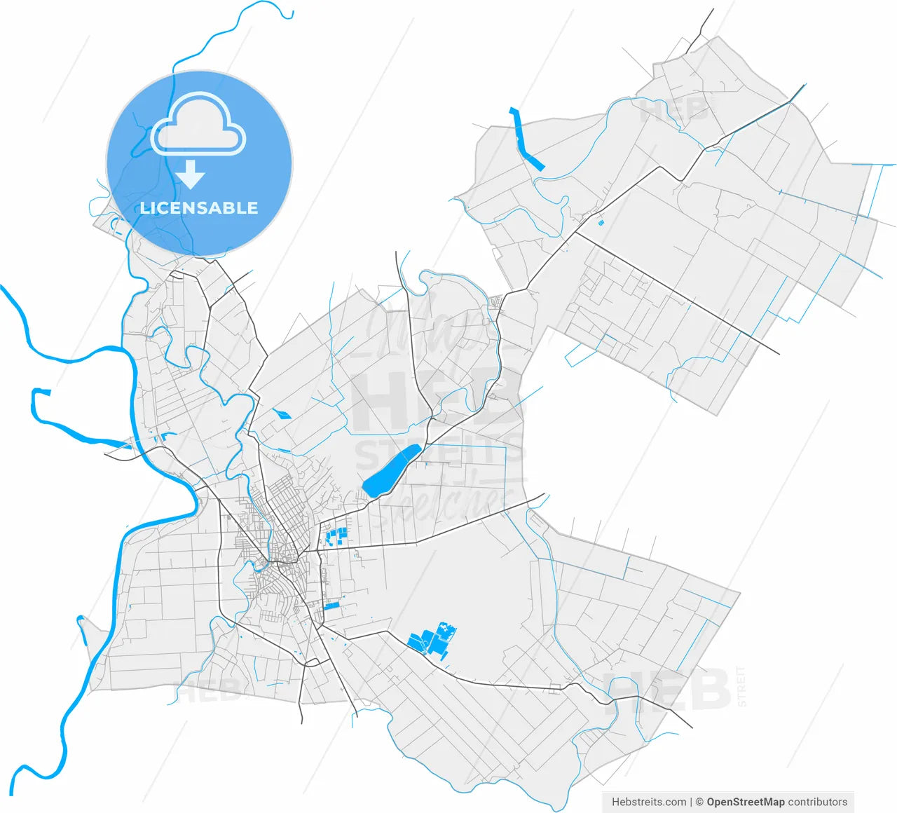 Szentes, Csongrád, Hungary, high resolution vector map - Instant download PDF and JPG