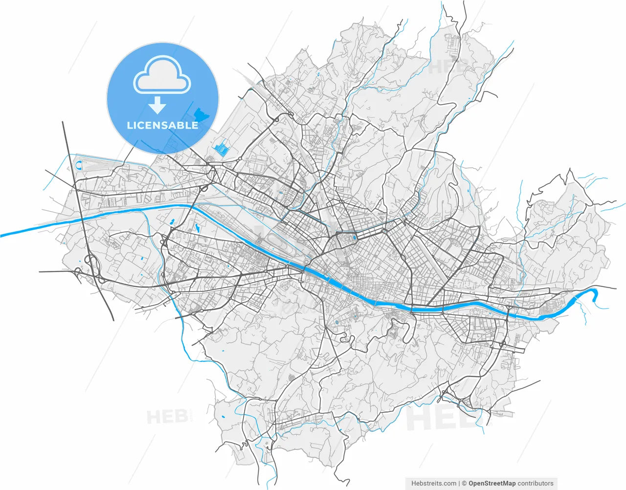 Florence, Tuscany, Italy, high resolution vector map - Instant download PDF and JPG