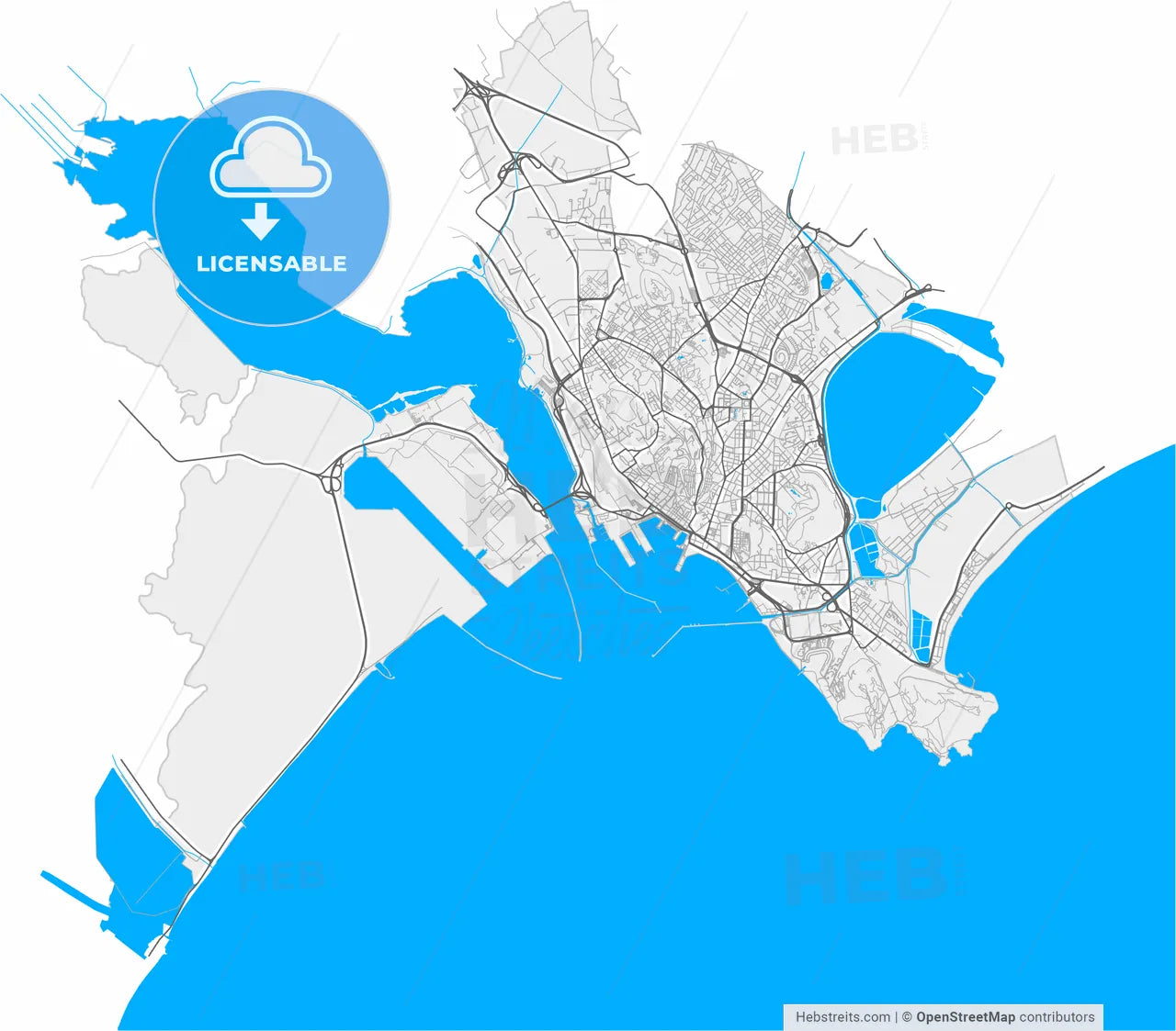 Cagliari, Sardinia, Italy, high resolution vector map - Instant download PDF and JPG